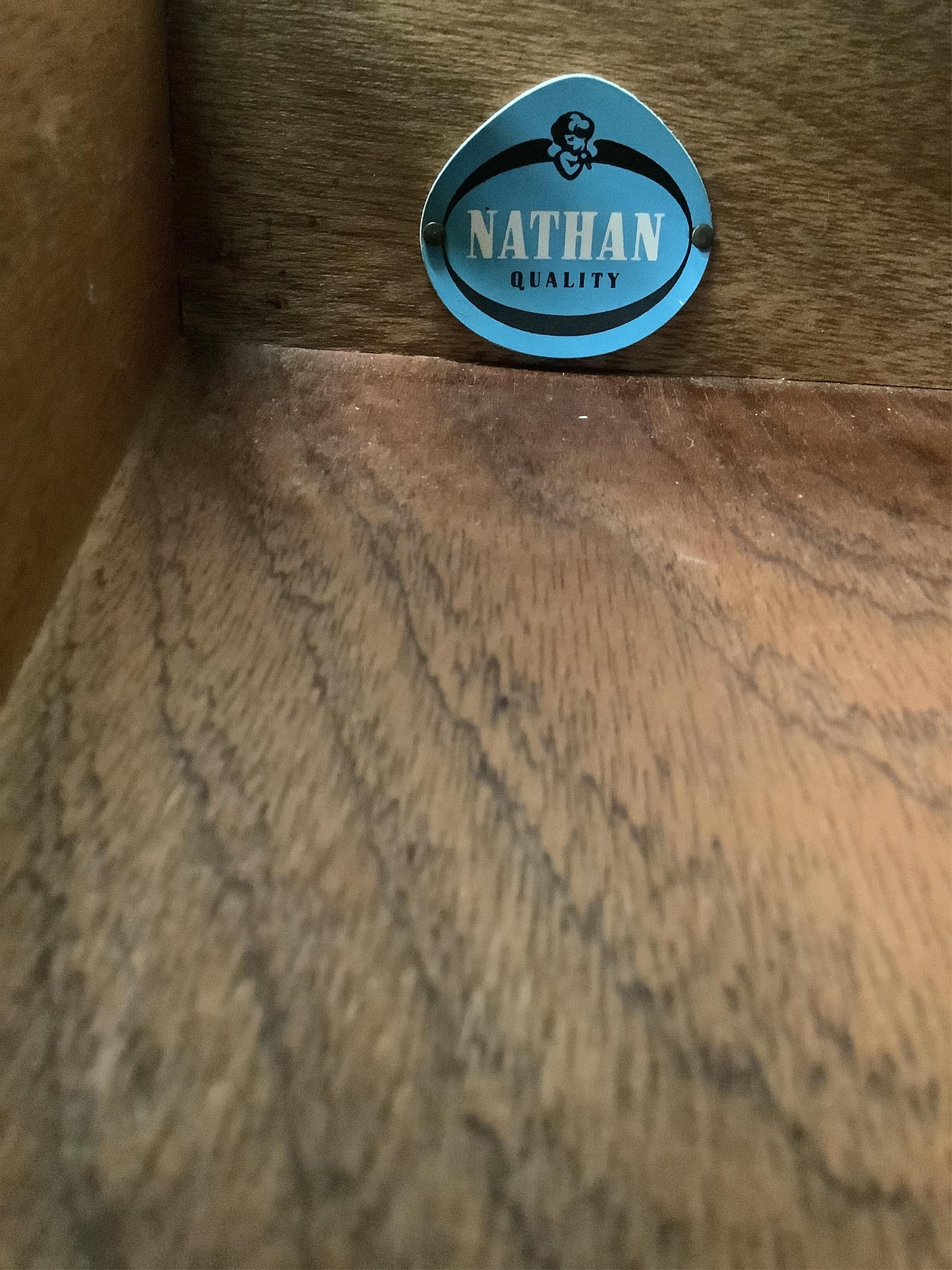 A pair of Nathan teak bedside tables, width 48cm, depth 38cm, height 56cm